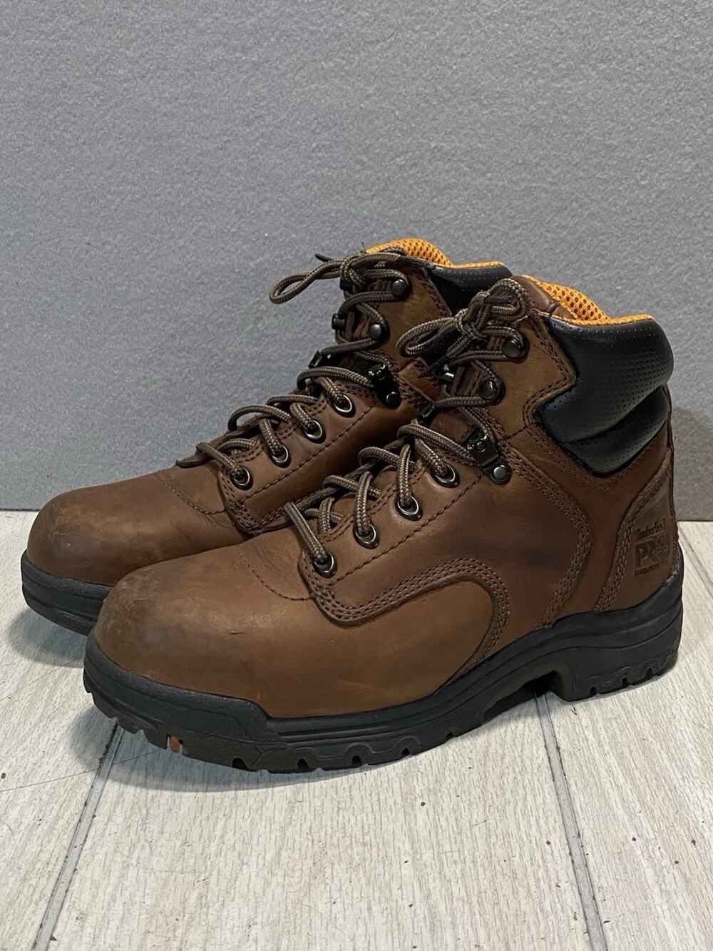 Timberland Pro 358 Combat Boots Womens 8W Brown Leather Slip Resistant Lace Up